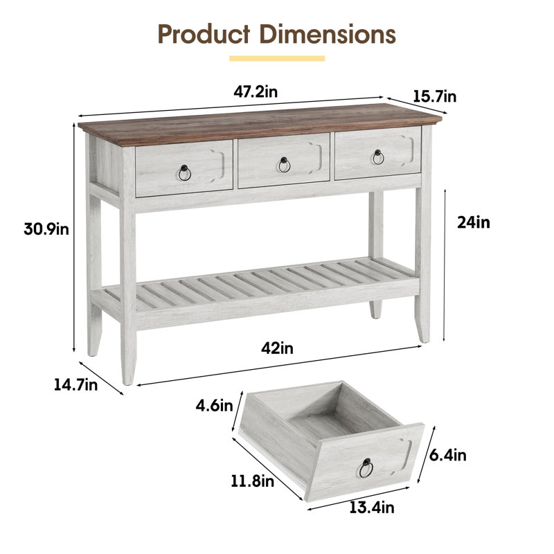 Rustic Entryway Table With Large Storage Space, Brown, White