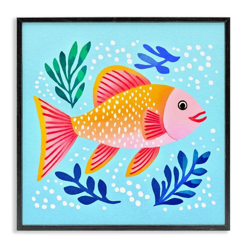 «Whimsical Fish & Seaweed», estampe numérique encadrée par Andrea Haase, H 24 po x l 24 po, Giclée encadrée noir minuit
