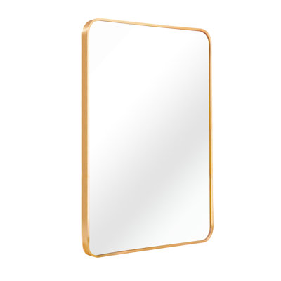 24X36 Inch Gold Rectangular Wall Mirror For Contemporary Bathroom Appeal, 4Mm Hd Mirror, - Rust Aluminum Frame, Installation Manual Guidance Modern Vibe, Glass, Aluminum, Shatterproof Design, Easy To