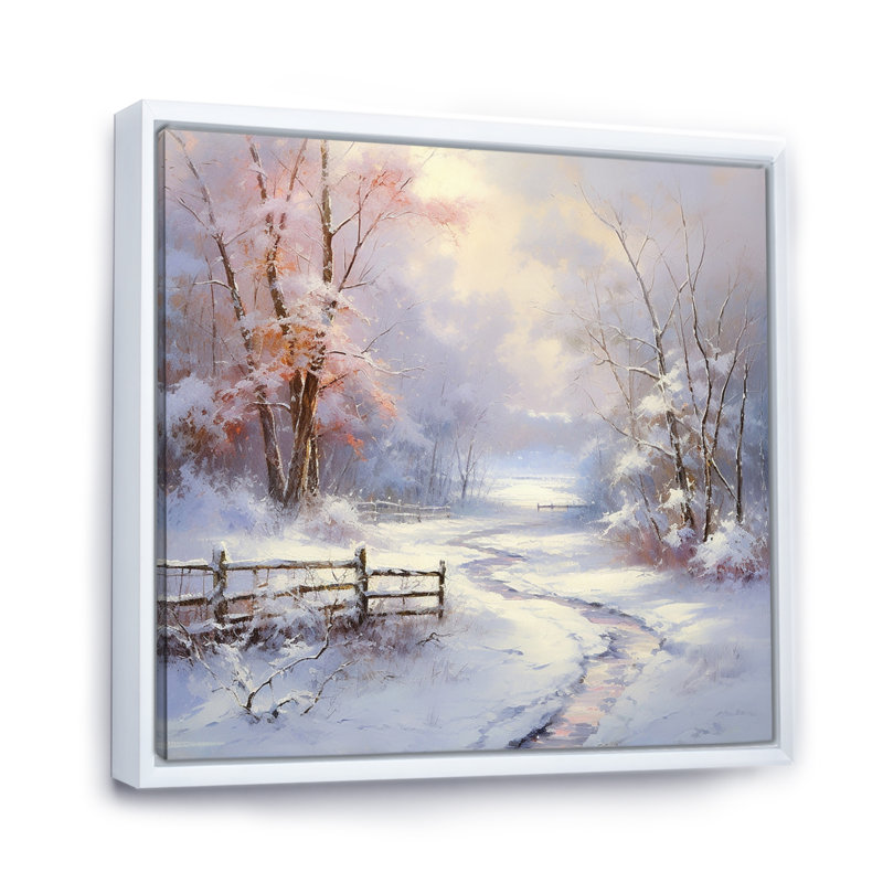 Winter's Silente River - Neige, art mural, Cadre flottant blanc, H 24 po x l 24 po x P 1 po