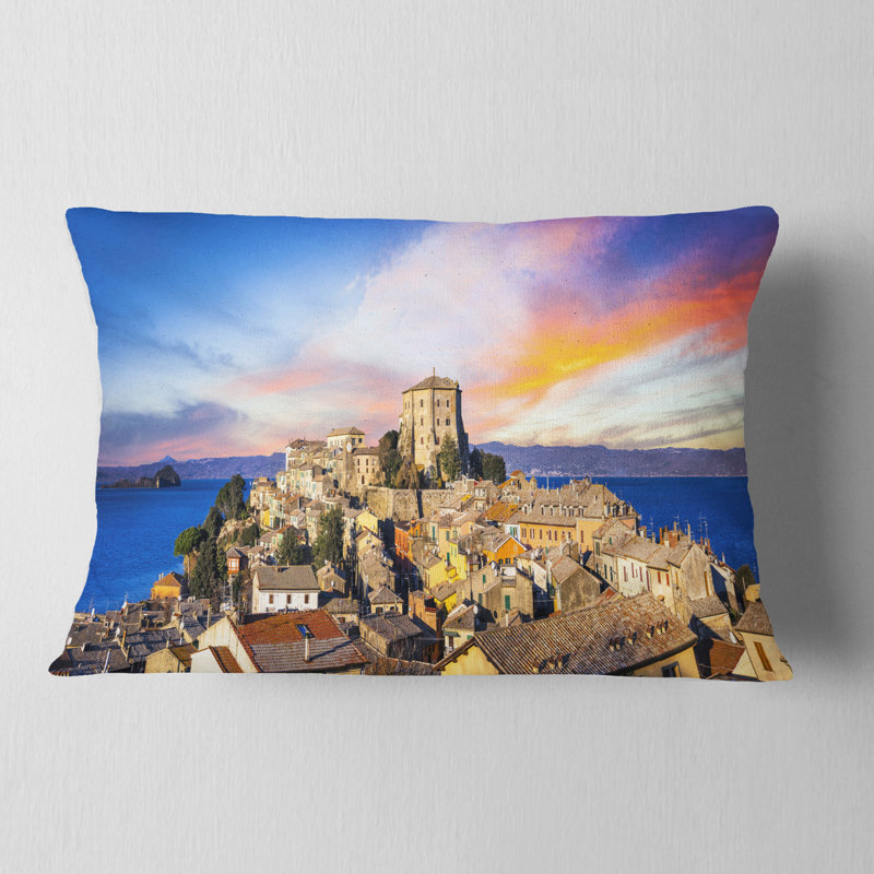 Coussin lombaire paysage village médiéval Capodimonte