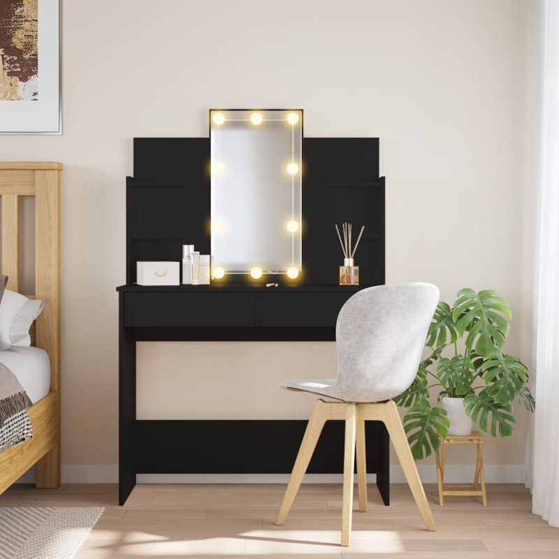 Micsunel Dressing Table with Mirror, Black