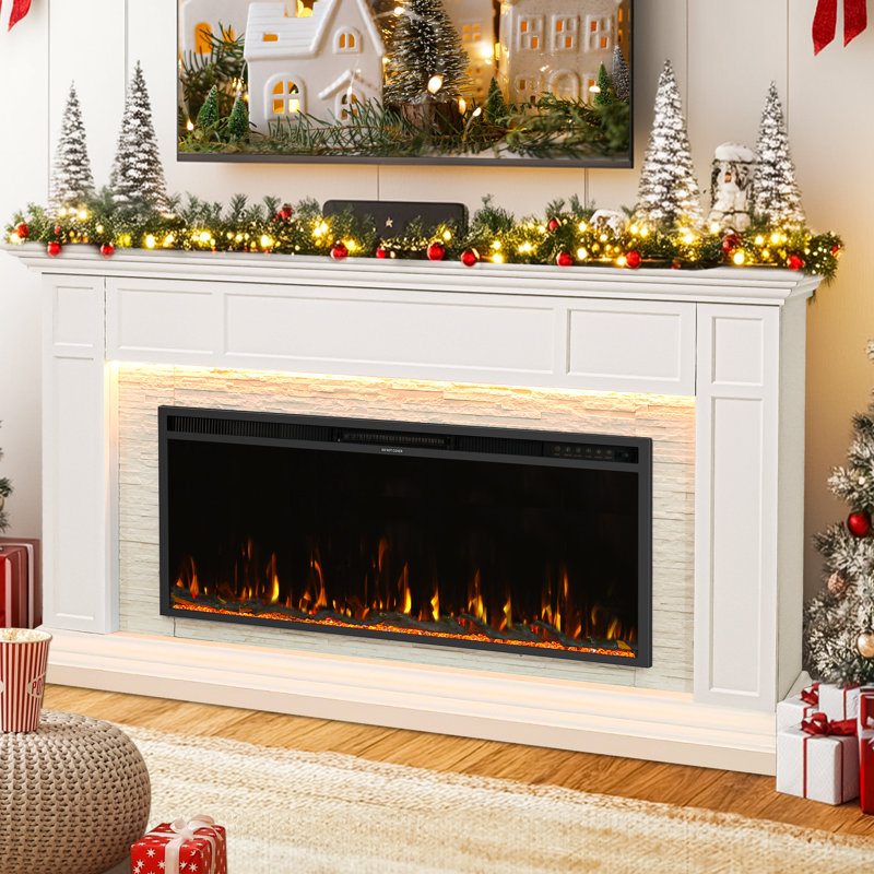 68.9" Electric Fireplace Heater Mantel Tv Stand With Remote Control, Overheat Protection