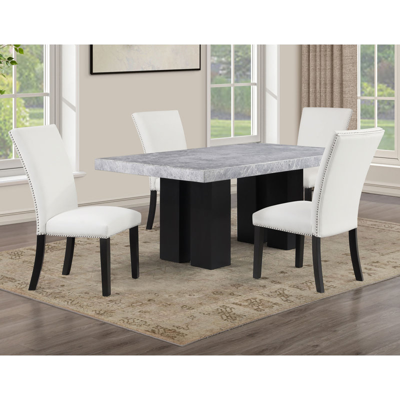 Ensemble de salle à manger Anxhela, H 30 po x l 42 po x P 70 po, Grey, Ensemble de cinq pièces : table, quatre chaises