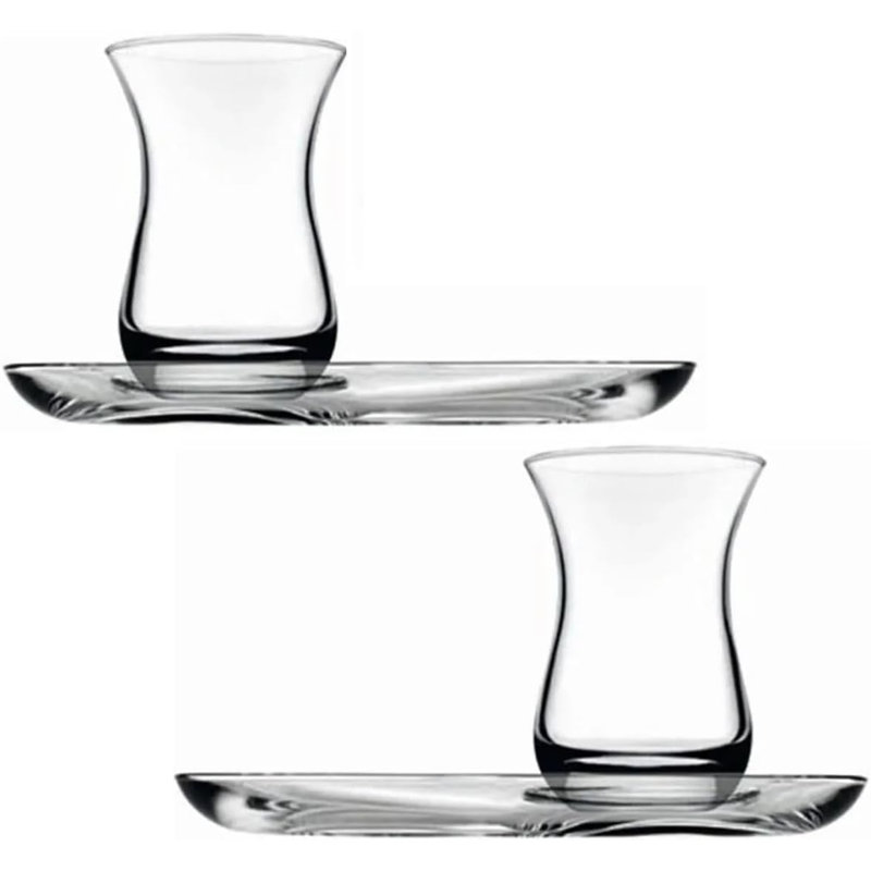 Service à thé turc GLASSTAR 160 ml (5,5 oz) — Tasses Armudu avec soucoupes, pour 2 personnes
