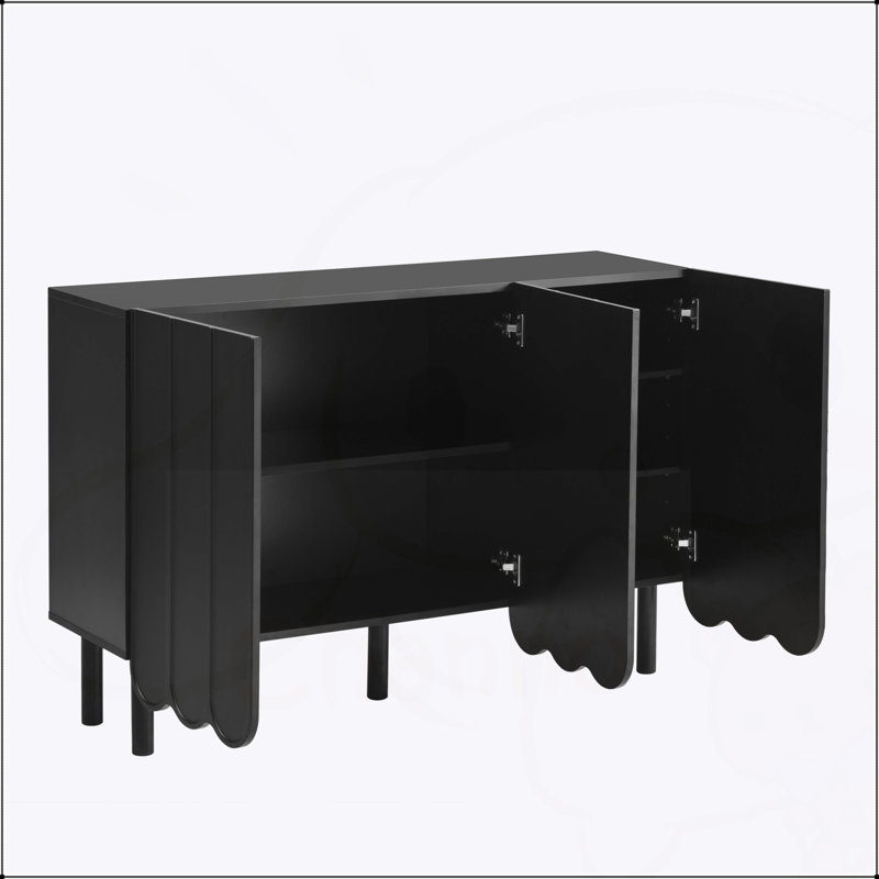 Armoire à chaussures minimaliste de style crème avec tablettes réglables et portes ondulées, idéale pour le rangement dans le salon et pour une utilisation polyvalente