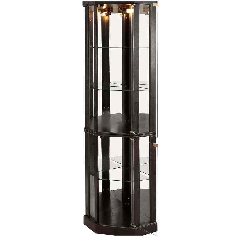 Lighted Corner Curio Cabinet - Elegant Glass Display Case for Living Room & Bar Storage - for Antique Collections & Wine - Includes Built-in Lighting - Black