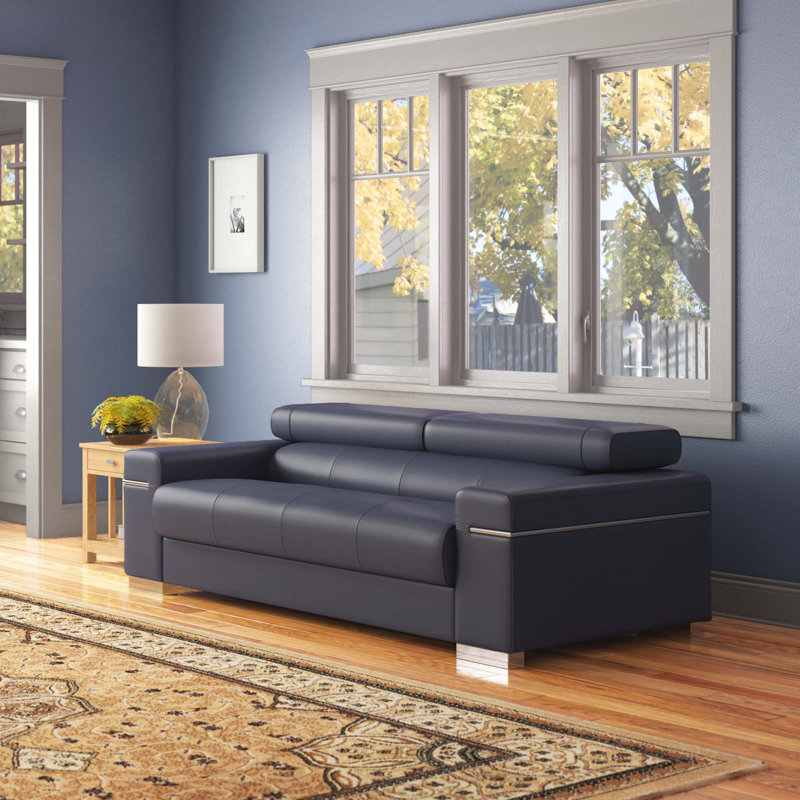 Orlando Upholstered 86'' Sofa, Gray Genuine Leather, 3