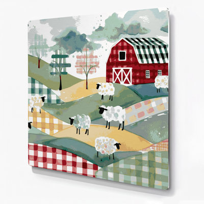 Farm Gingham Checks Beige Metal Wall Art