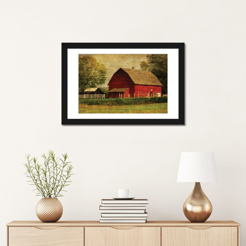 «Grange», Tee Studios, «Red Barn», impression sur toile, H 16 po x l 24 po x P 1 po, Papier d'art encadré noir, Blanc