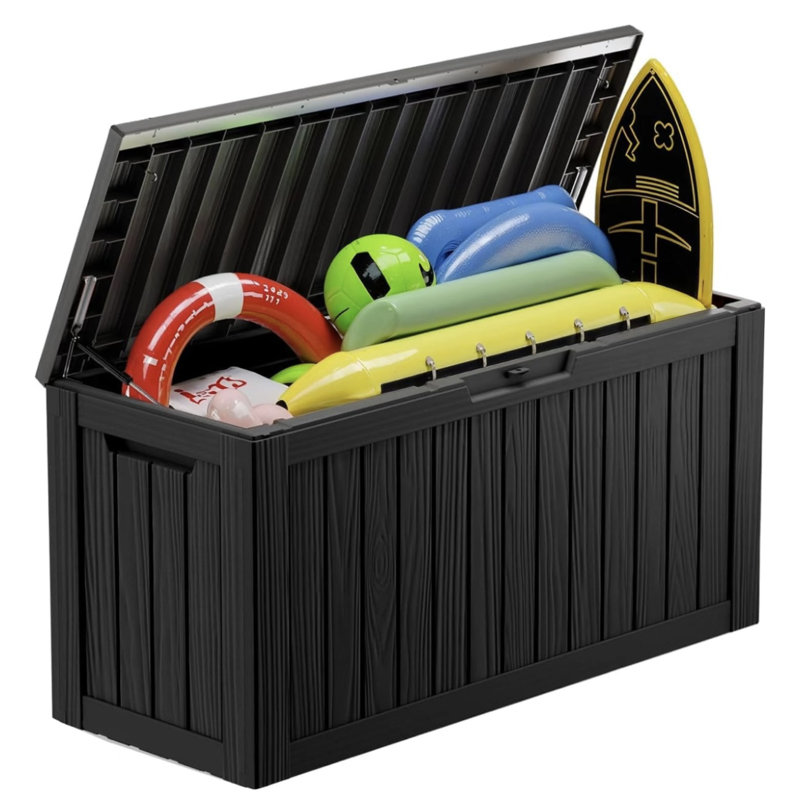 rosie art 61.02 " W 180 Gallons Water Resistant Polypropylene Lockable Deck Box, Black