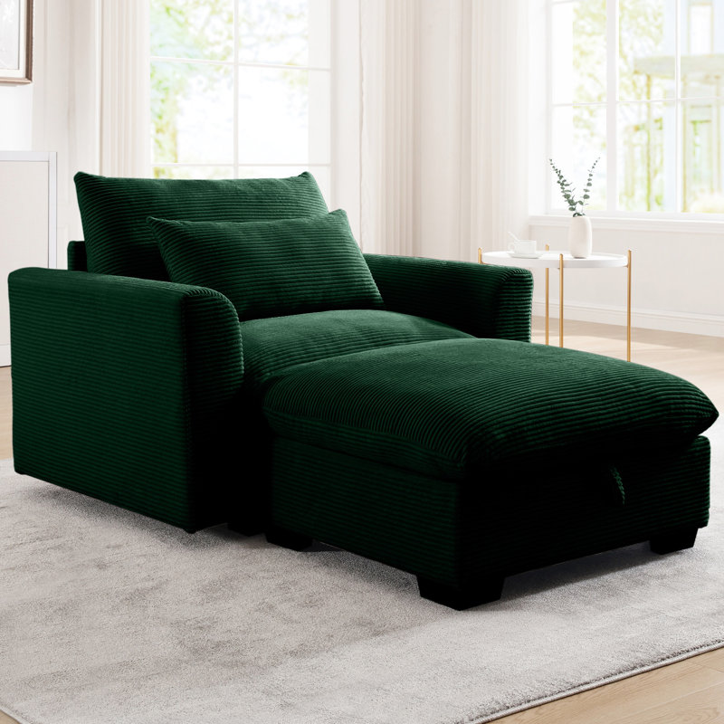 Lit modulaire avec coussins confortables et rangement en velours côtelé fonctionnel pour appartement, Vert