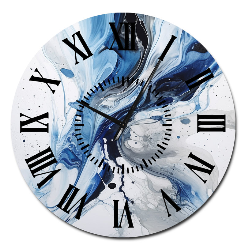 Blue And Grey Ethereal Elixir I - Abstract Black Face Wall Clock, Oversized