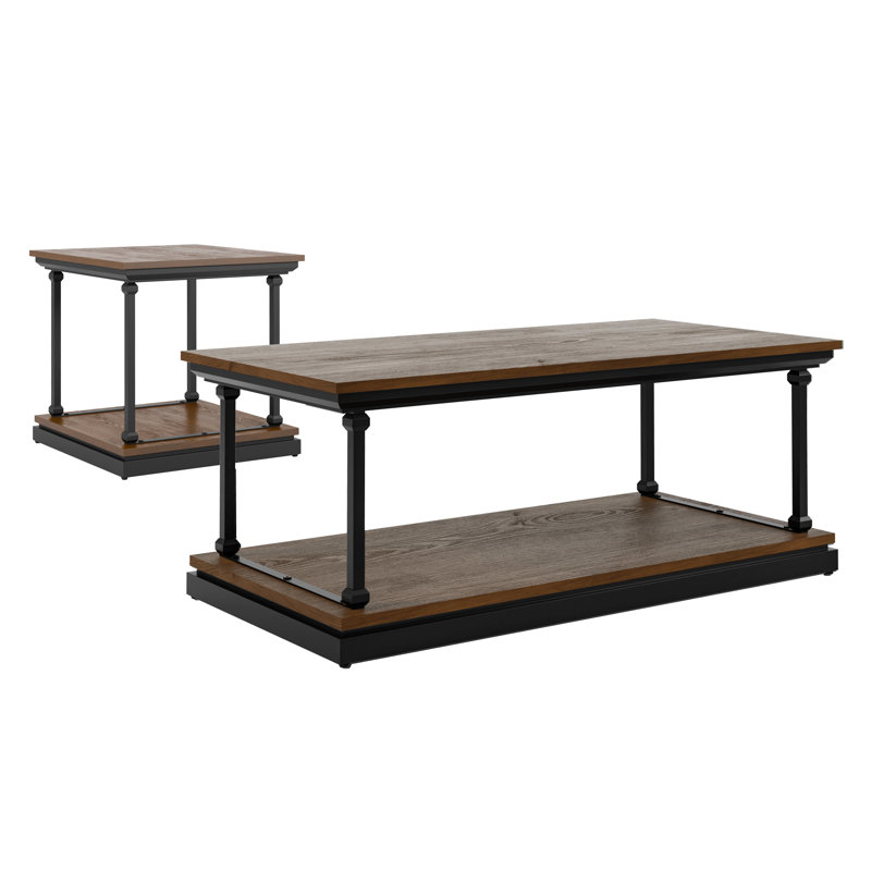 Ensemble de tables basses en acier bleu 47,25 po Kiven, Bois brun, 2 pièces: table basse, table de bout