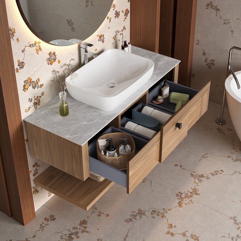 Ensemble de meuble-lavabo mural 48 po Mid Century Modern