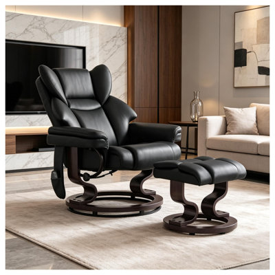 Fauteuil inclinable pivotant noir avec repose-pieds assorti et fonction de massage par vibration