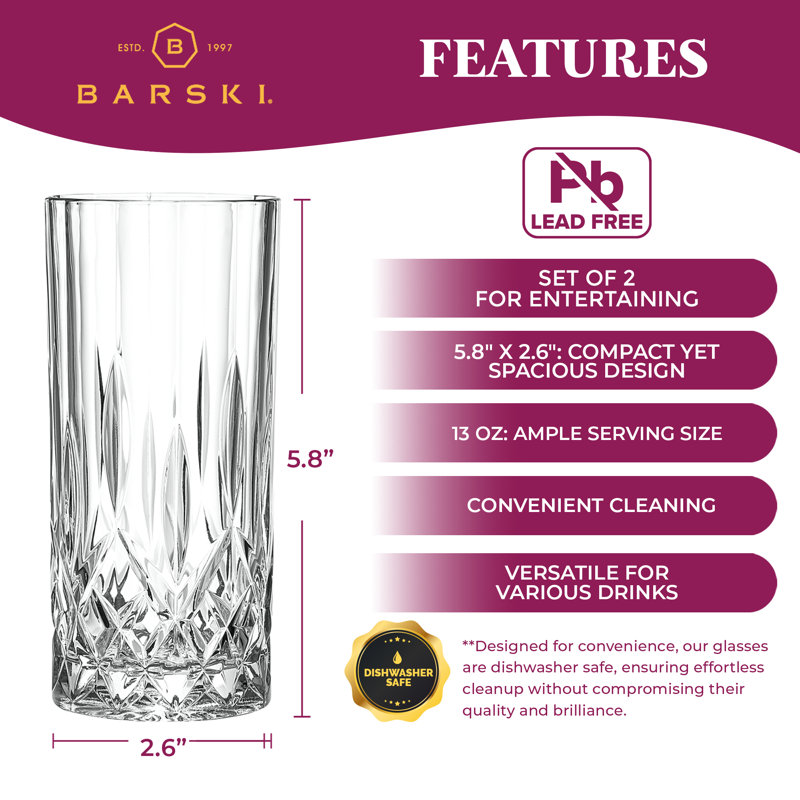 Highball Glass - Ensemble de 2 - Gobelets Hiball - Verrerie de bar, 13 oz, fabriquée en Europe