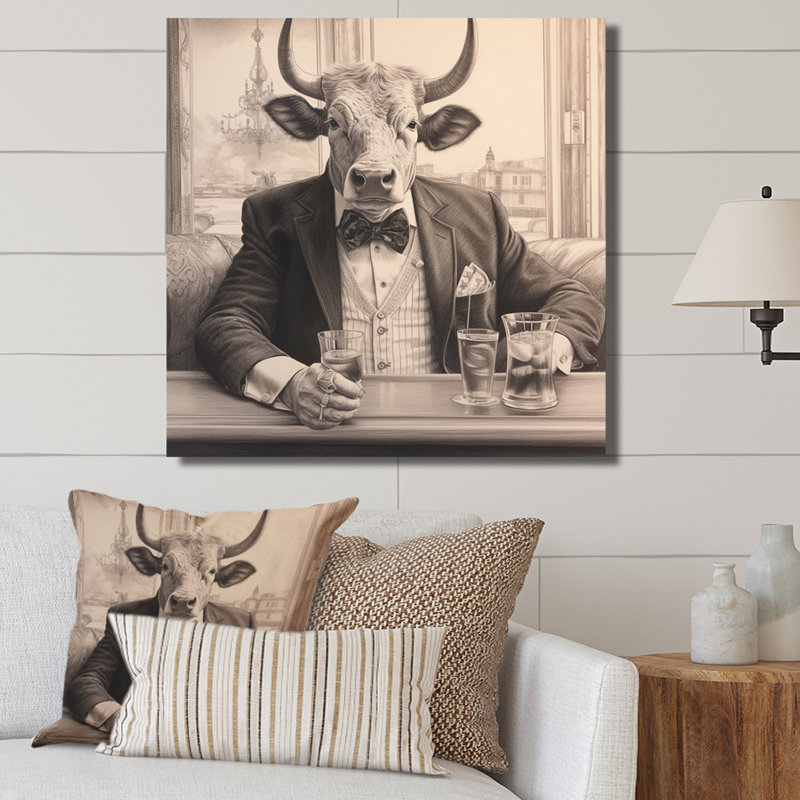 Vache ayant une boisson III - impression, H 30 po x l 30 po x P 1 po, Toile tendue