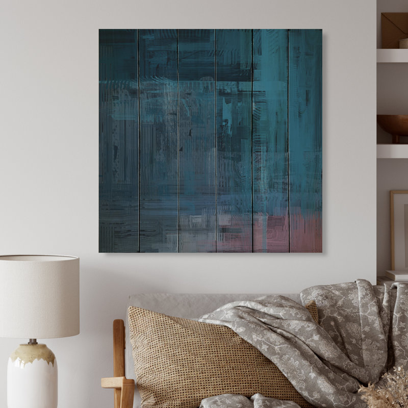 Art grunge bleu et noir - Peinture sur bois sans cadre, H 36 po x l 36 po x P 1 po