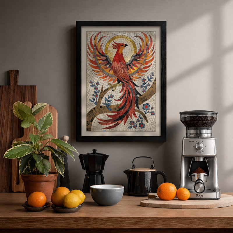 Phoenix Rising Eclectic - Framed Print, A3 - 42.0 x 29.7 cm, Black