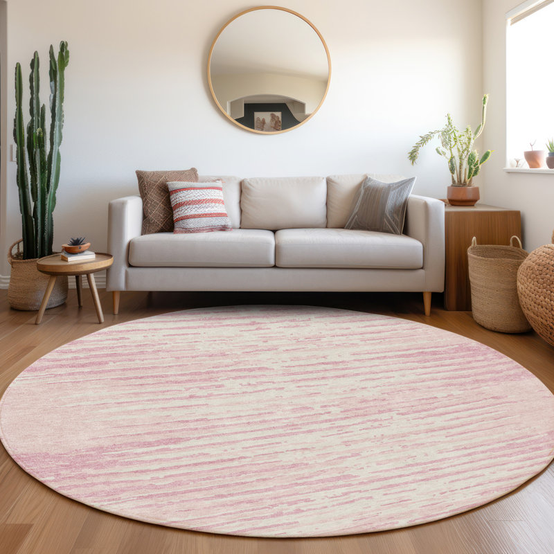 Tapis rose Prisco lavable à la machine de qualité supérieure, Rond 8 pi
