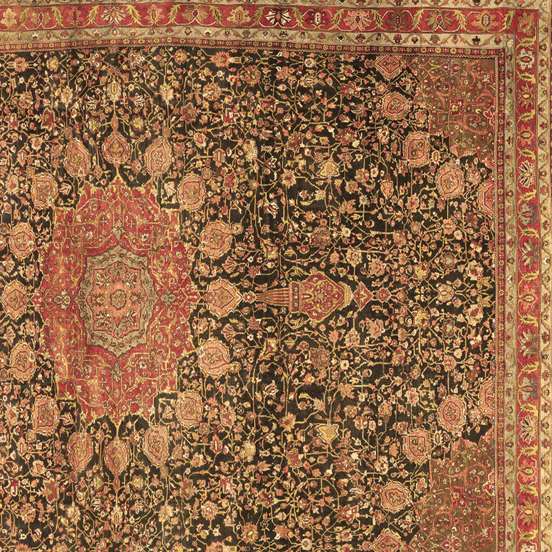 Tapis oriental noir / rouge tissé à la machine Josael, Carré 4 pi