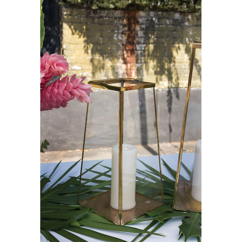 Metal Tabletop Lantern, 14.75" H x 7.5" W x 7.5" D
