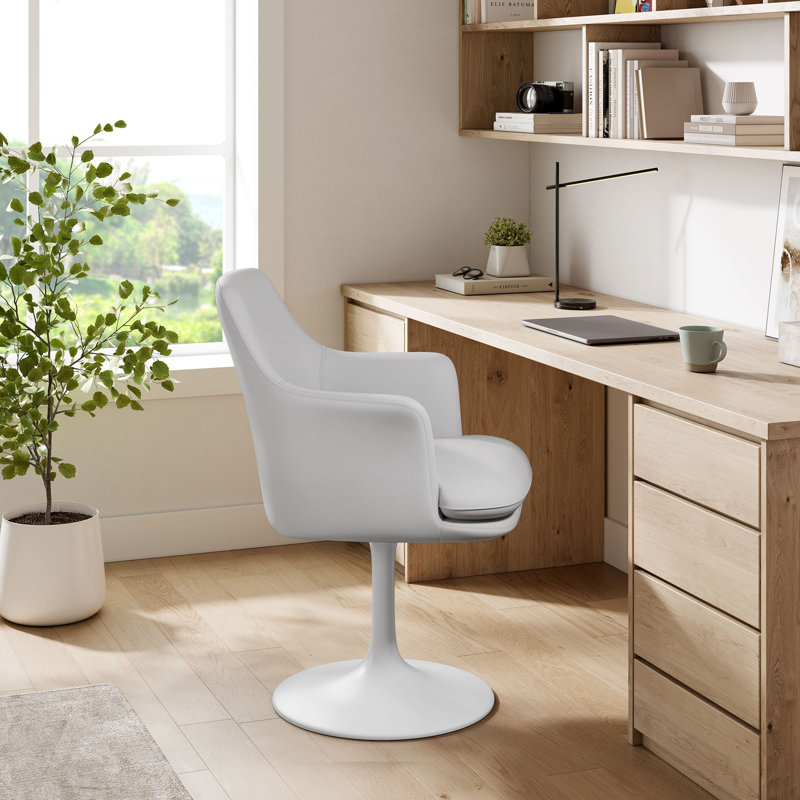Lippa Vegan Leather Swivel Dining Armchair, White, White