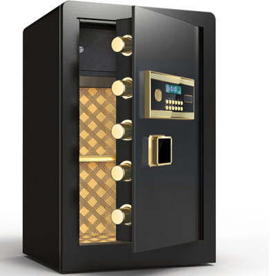 Large Home Safe Box With Large Lcd Screen & Adjustable Shelf, Soft Pu Leather Lining, An Additional Small Safe Inside The Cabinet