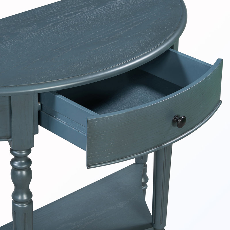 Console demi-lune avec tiroir et tablette, Marine