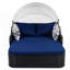 Lit de bronzage d'extérieur 79,9 po avec auvent réglable, lit double, lit de repos en rotin PE, osier et coussin