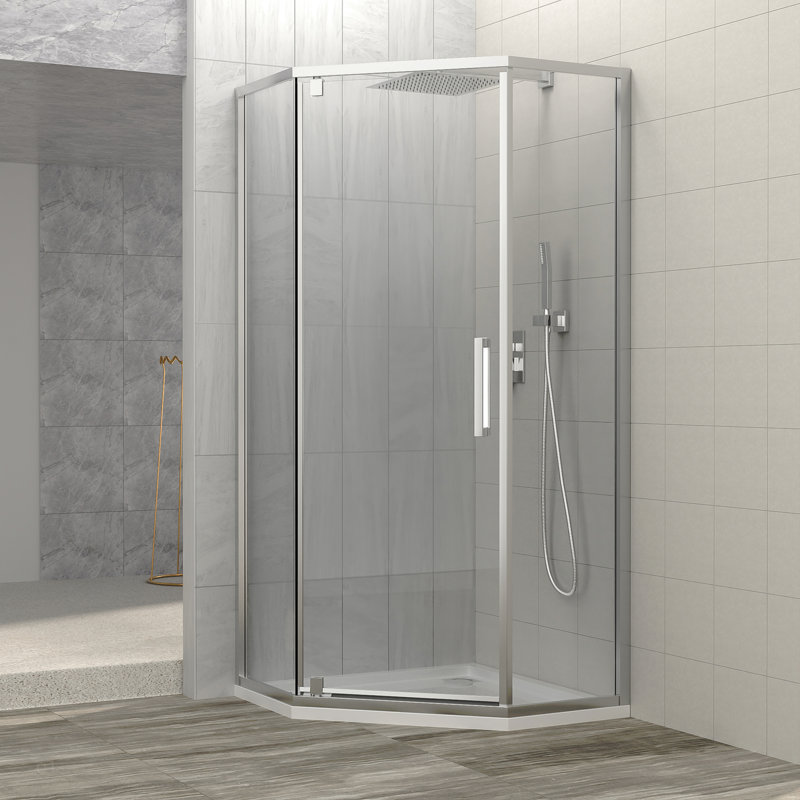 Shower Door 34-1/8" X 72" Semi-Frameless Neo-Angle Hinged Shower Enclosure, Chrome, Chrome