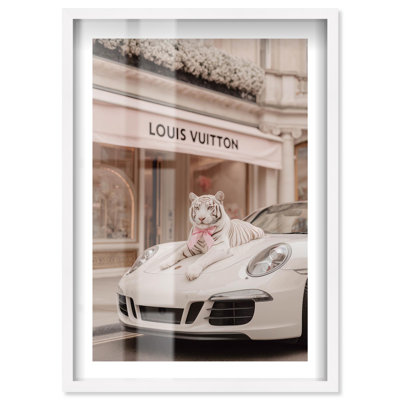 Dainty Tiger at the Store Shadowbox Print Fashion Wall Decor by Notoriart, White Frame, 20 x 30