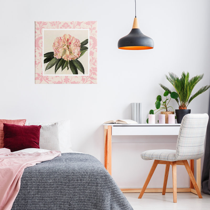 Toile botanique à motif rose, design par Livi Finn, H 17 po x l 17 po