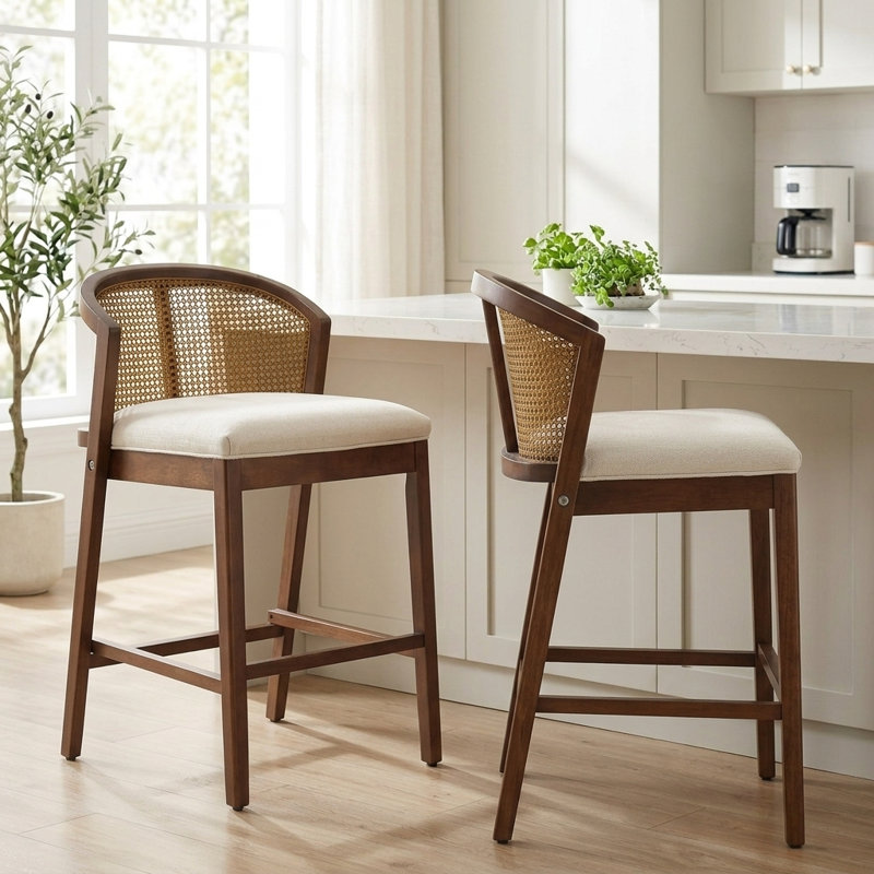 Wood Frame Upholstered Barstool, Walnut
