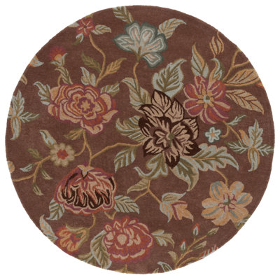 Tapis en laine, coton et latex brun à motif floral crocheté à la main Emrick