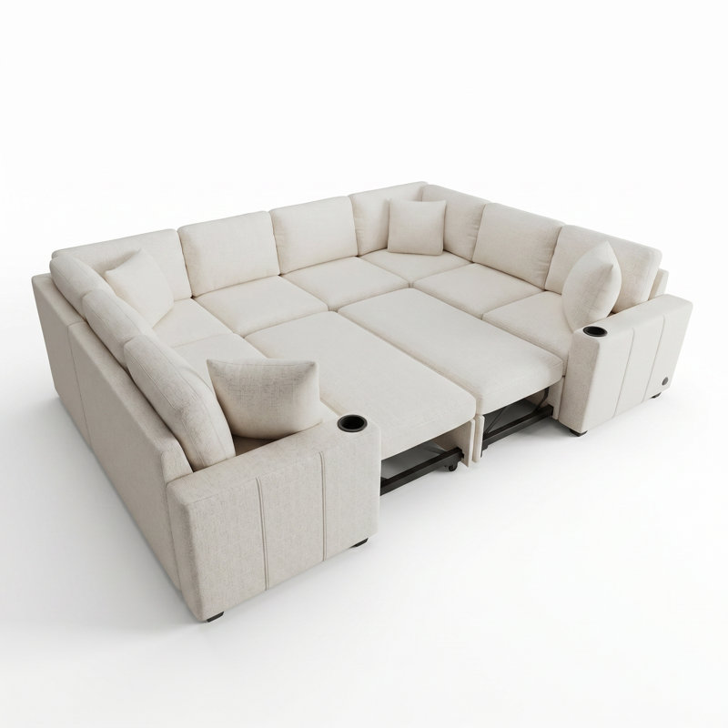 Canapé-lit modulaire en U 108,7 po Chenille, Beige