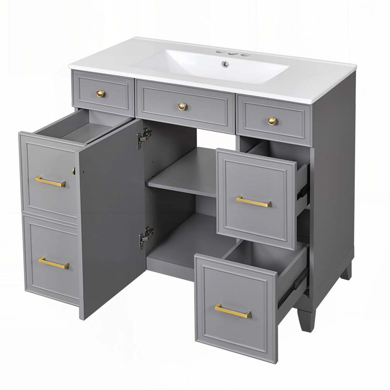 Meuble-lavabo 36 po avec lavabo en céramique, Gris