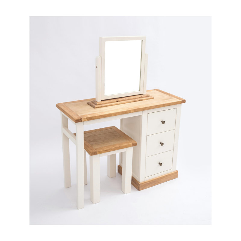 Dressing Table with Mirror, Off White, Antique Silver