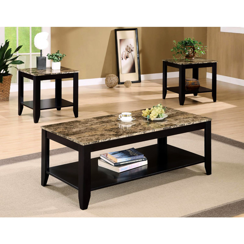 3 tables d'appoint et de table d'appoint Cappuccino en faux marbre pour les articles de décoration intérieure, style intérieur à tablettes, style rectangulaire