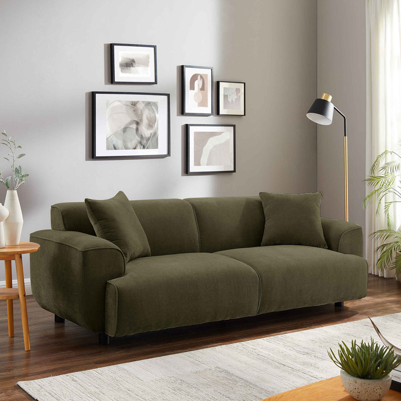 Wallas 231.1Cm Round Arms Sofa, Olive Rayon/Viscose