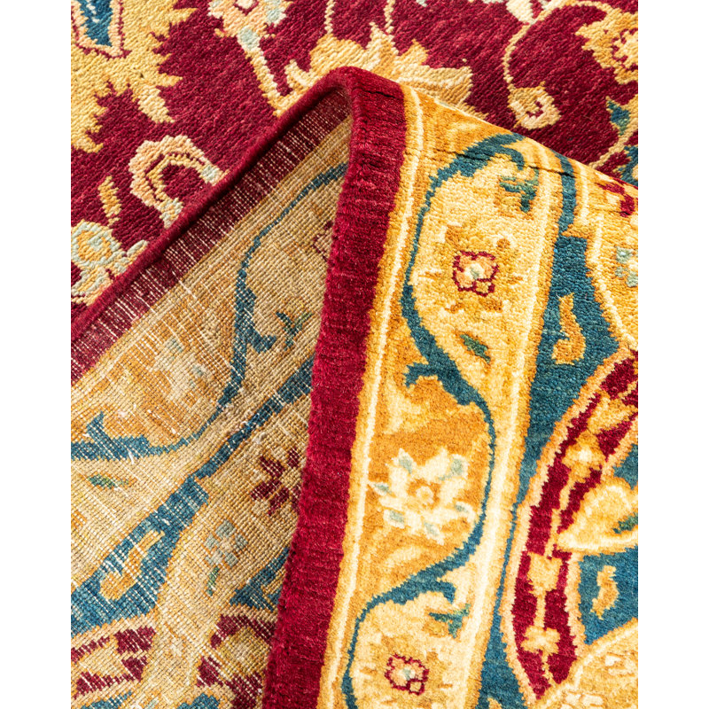 Tapis traditionnel rouge noué à la main de conception unique 8 pi 2 po x 10 pi Keller