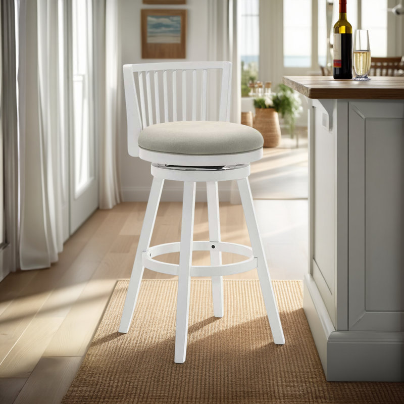 Drumrankin Counter Height Or Bar Height Rubberwood Barstool With Fabric Seat - Set Of 2, White, Gray