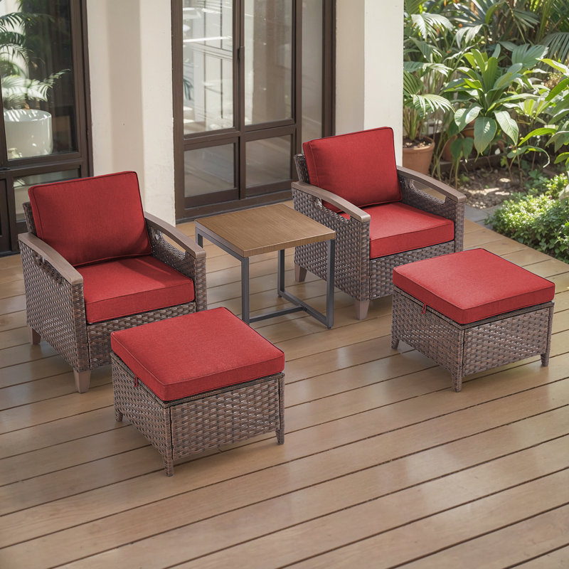Ensemble de conversation avec fauteuils pivotants en osier toutes saisons Arundel (ensemble de deux), Rouge