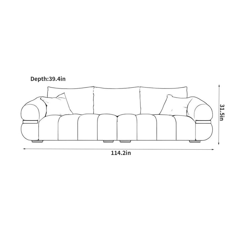 Canapé en tissu simple Creative, H 31,5 po x l 114,2 po x P 39,4 po, Gris clair