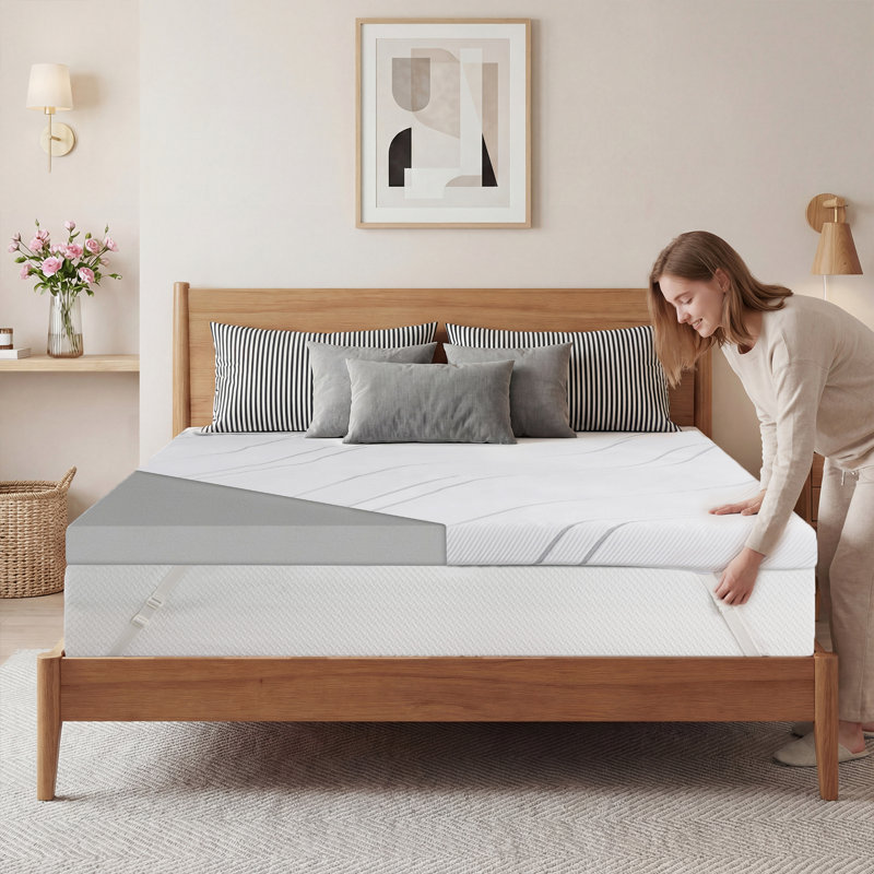 Surmatelas en mousse viscoélastique 3 pouces, surmatelas avec housse amovible et lavable en polyester, Lit double