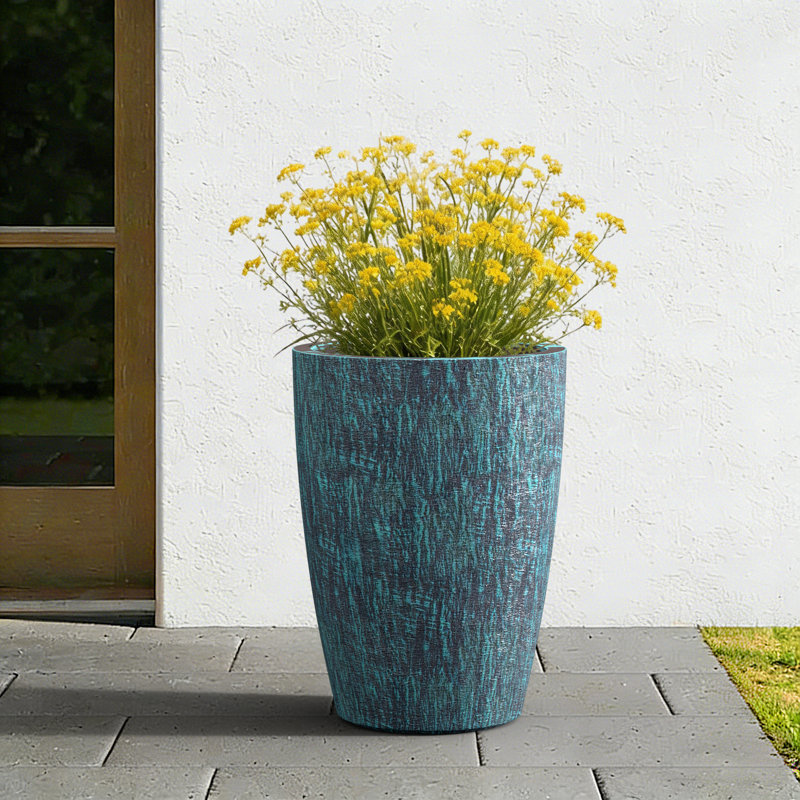 Pot à fleurs rond en béton moyen 11 po avec trous de drainage turquoise (intérieur amélioré) pour l'intérieur et l'extérieur