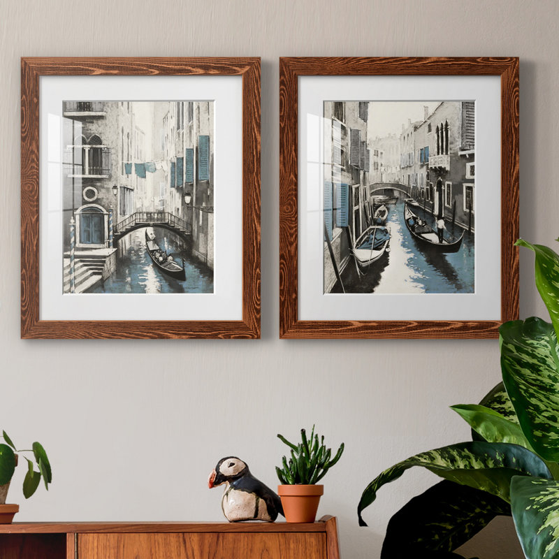 Venise I - ensemble de 2 reproductions d'art, H 24 po x l 36 po x P 1,5 po, Papier avec cadre érable, Blanc