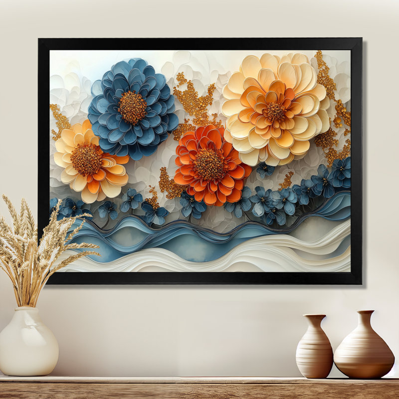 Jaciana - Floral Wall Art, Single Picture Framed Print, 30" H x 40" W, Black