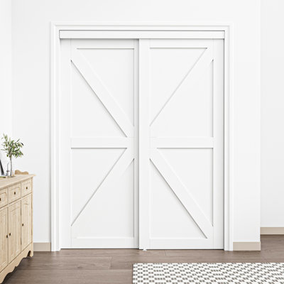 80" White K Shape Paneled Sliding Closet Door with Hardware Kit